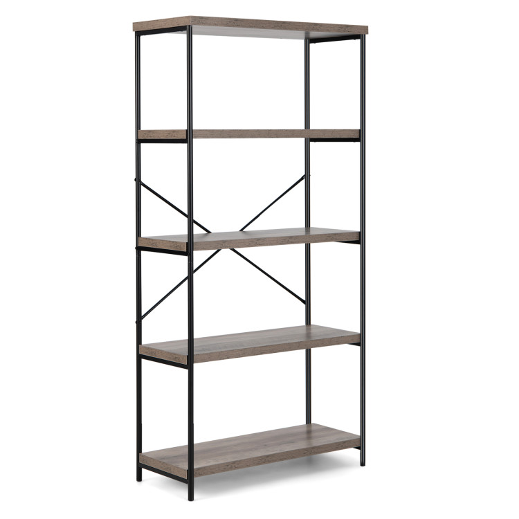 5-Tier Industrial Bookshelf Display Storage Rack with Metal Frame-GrayCostway Gallery View 1 of 10